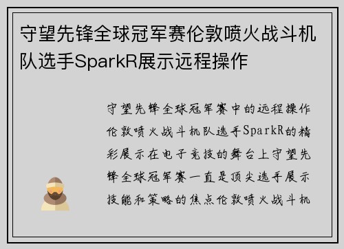 守望先锋全球冠军赛伦敦喷火战斗机队选手SparkR展示远程操作
